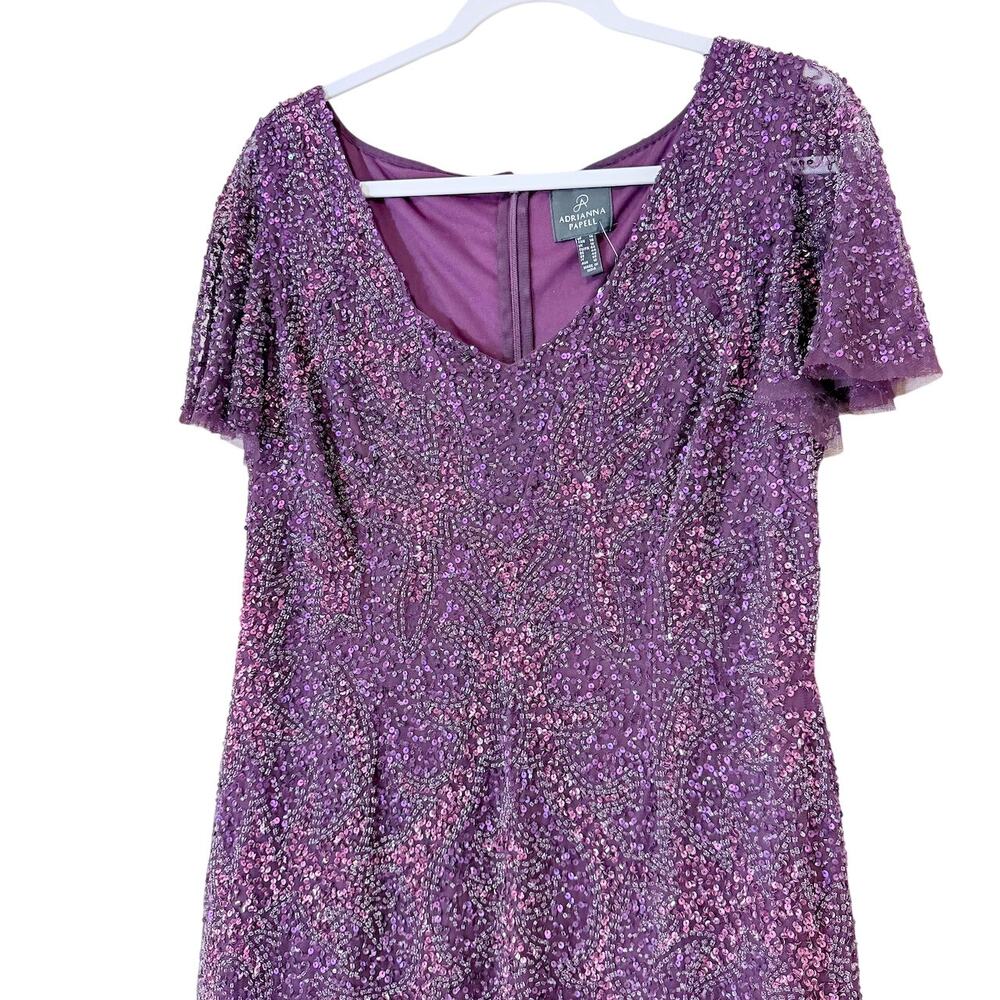 Adrianna Papell Flutter Sleeve Beaded Sequin Dress 14 NYE Glam Cocktail Coquette - Picture 4 of 11